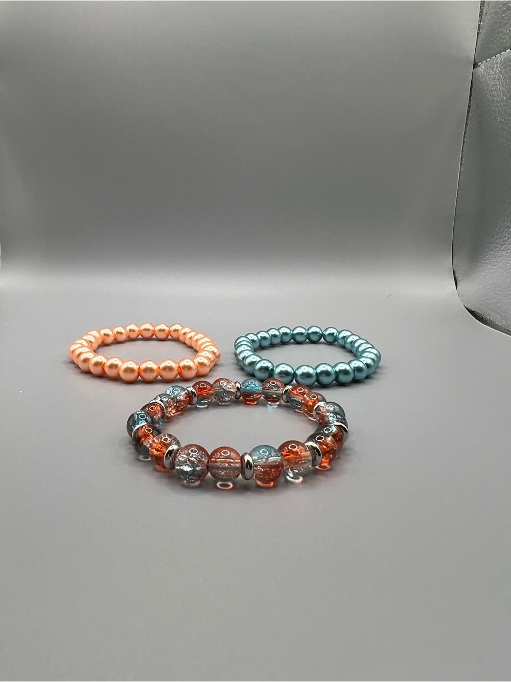 Set of Three Beaded Stretch Bracelets - Handmade #B0107T
